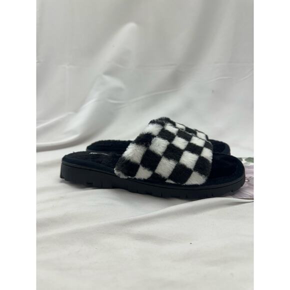 Kensie Black/white Check Slippers Slides 9 NEW - Picture 2 of 5